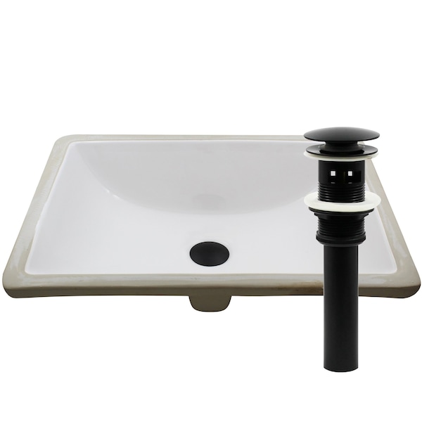 Novatto Rectangular Undermount White Porcelain Sink with Matte Black Drain Set NP-U193906MB - main